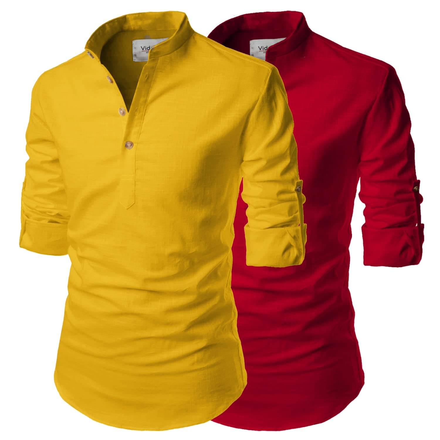 UNI VIBE Red Cotton Blend Men's Shirt Style Kurta ( Pack of 2 ) UNI VIBE Red Cotton Blend Men's Shirt Style Kurta ( Pack of 2 )