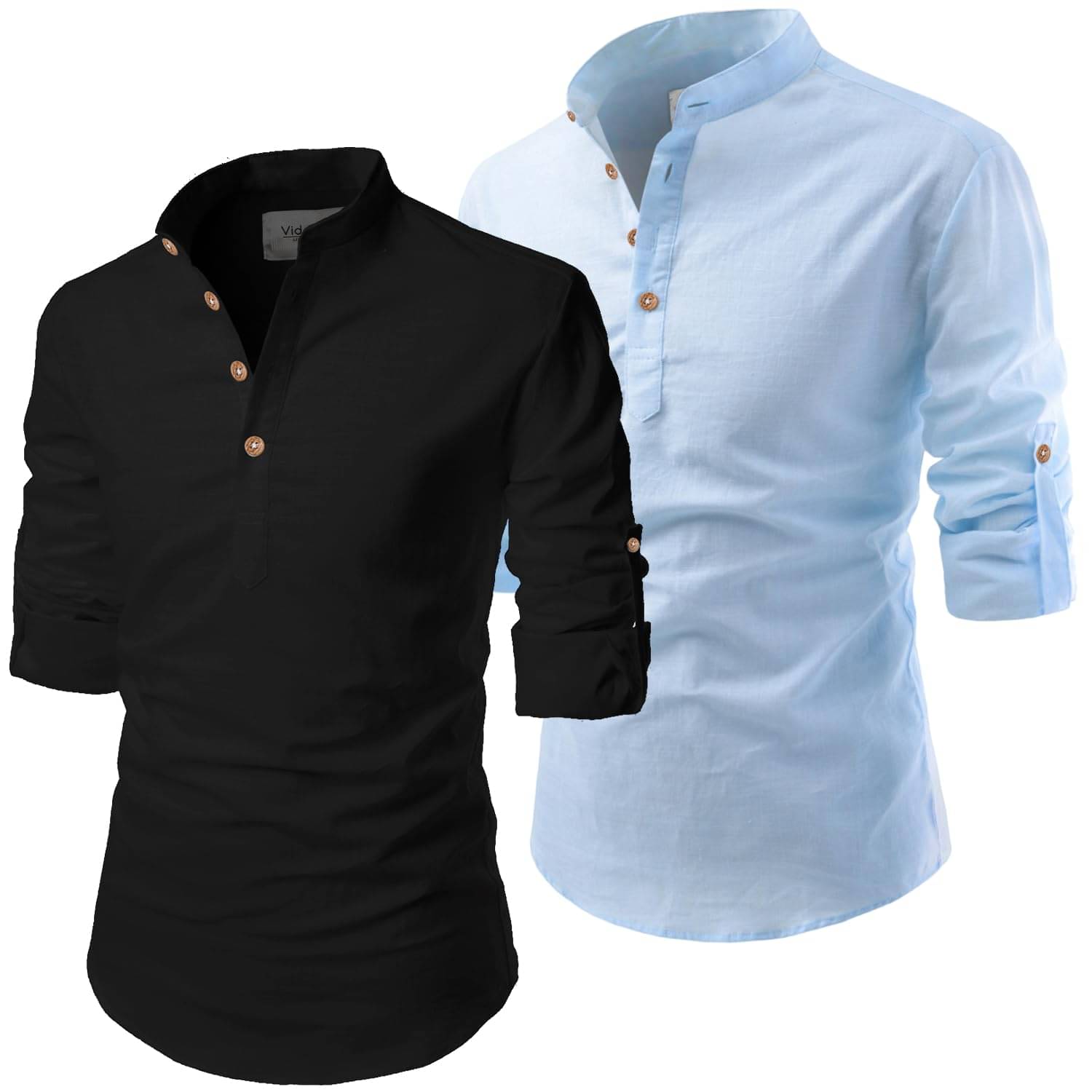     			UNI VIBE Sky Blue Cotton Blend Men's Shirt Style Kurta ( Pack of 2 )