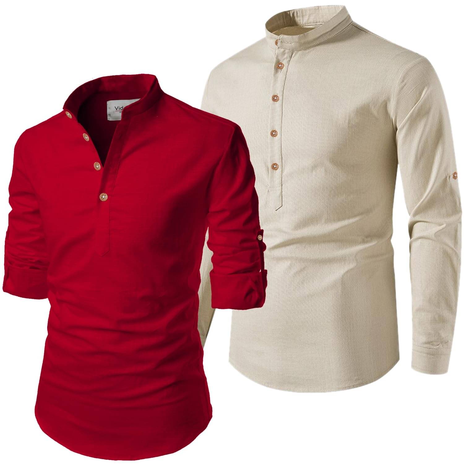     			UNI VIBE Stone Grey Cotton Blend Men's Shirt Style Kurta ( Pack of 2 )