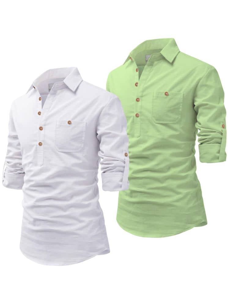UNI VIBE Black Cotton Blend Men's Shirt Style Kurta ( Pack of 2 ) - Kurtas & Kurta Sets | Buy online on ZillyBuy