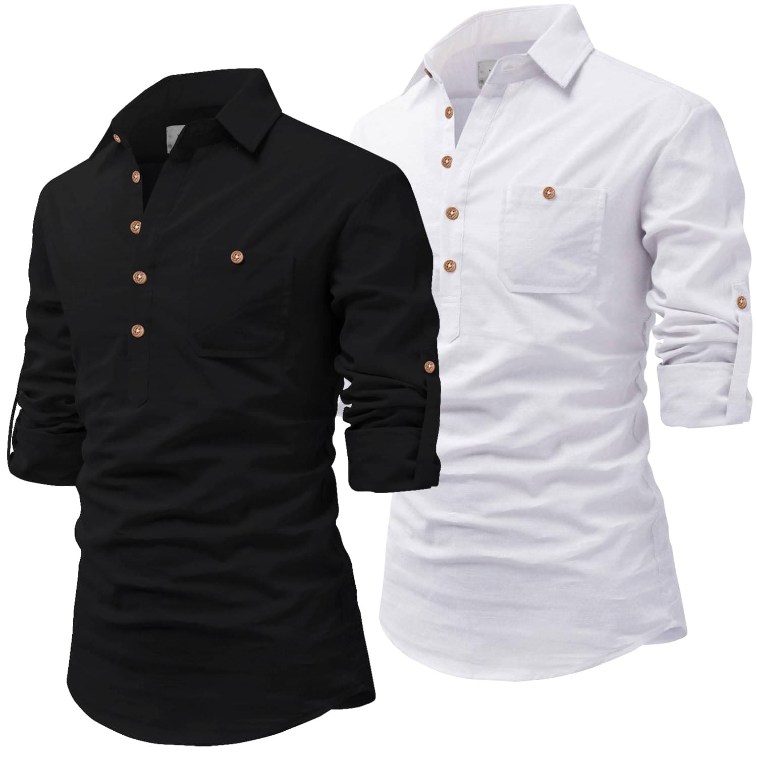     			UNI VIBE White Cotton Blend Men's Shirt Style Kurta ( Pack of 2 )