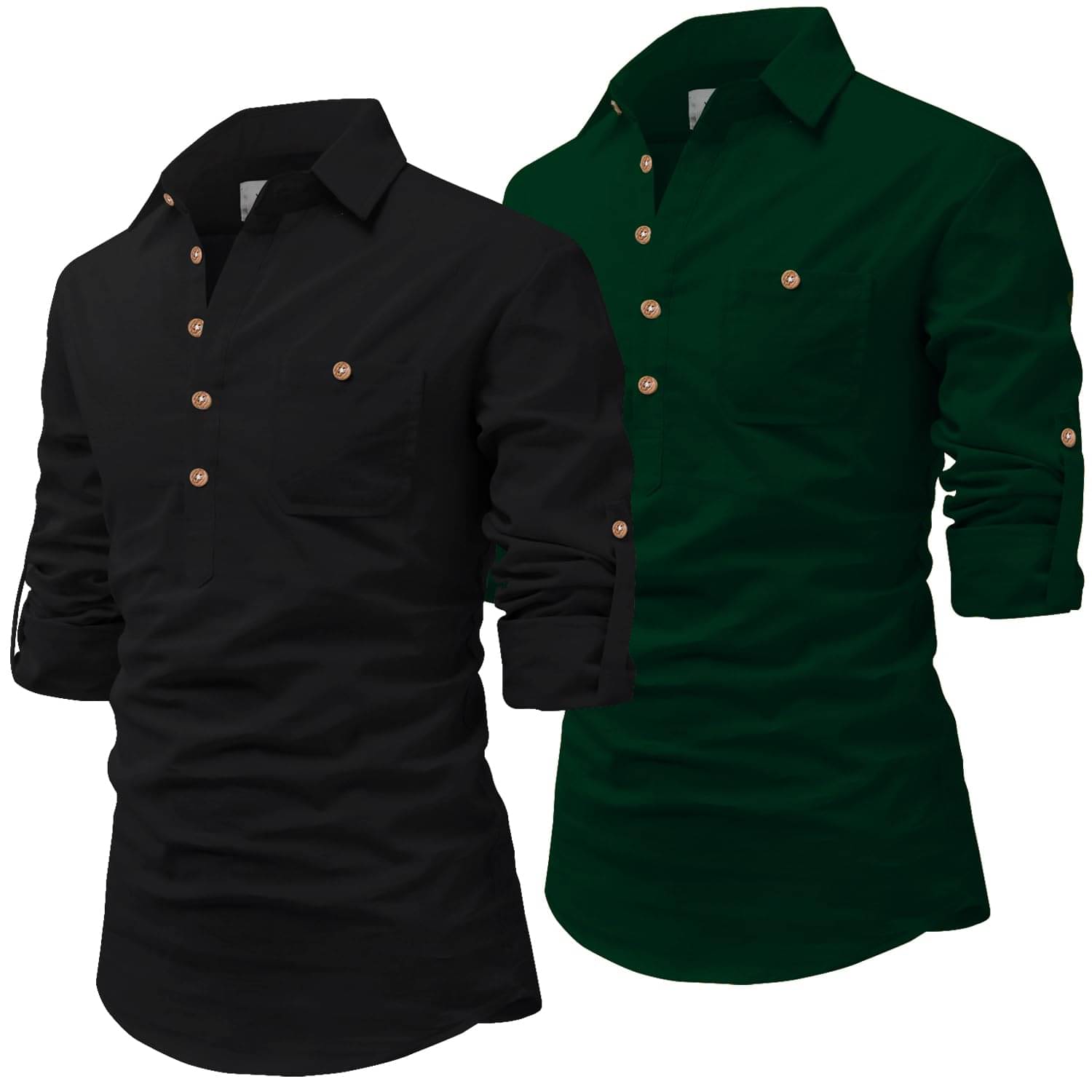     			Vida Loca Dark Green Cotton Blend Men's Shirt Style Kurta ( Pack of 2 )