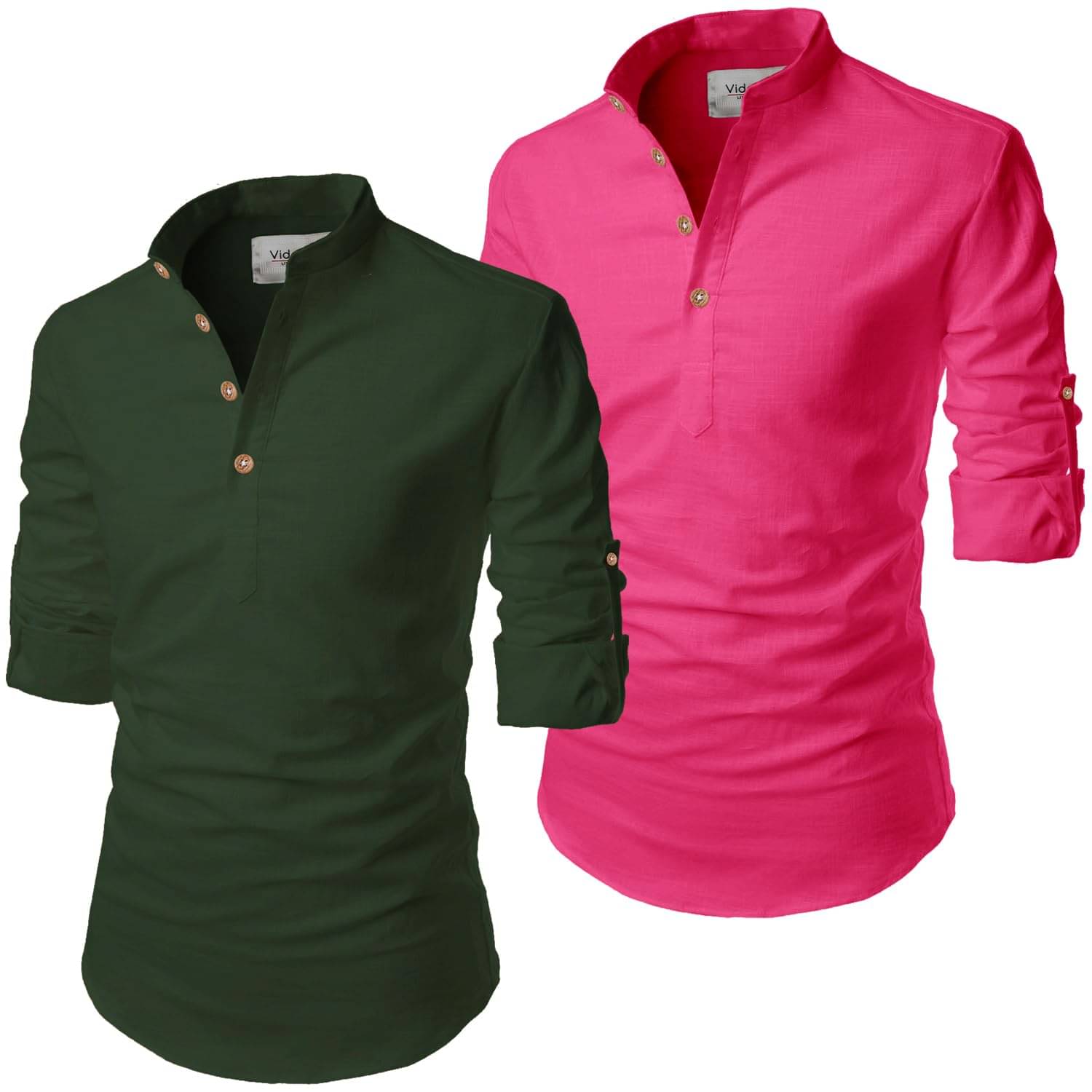Vida Loca Dark Green Cotton Blend Men's Shirt Style Kurta ( Pack of 2 ) Vida Loca Dark Green Cotton Blend Men's Shirt Style Kurta ( Pack of 2 )