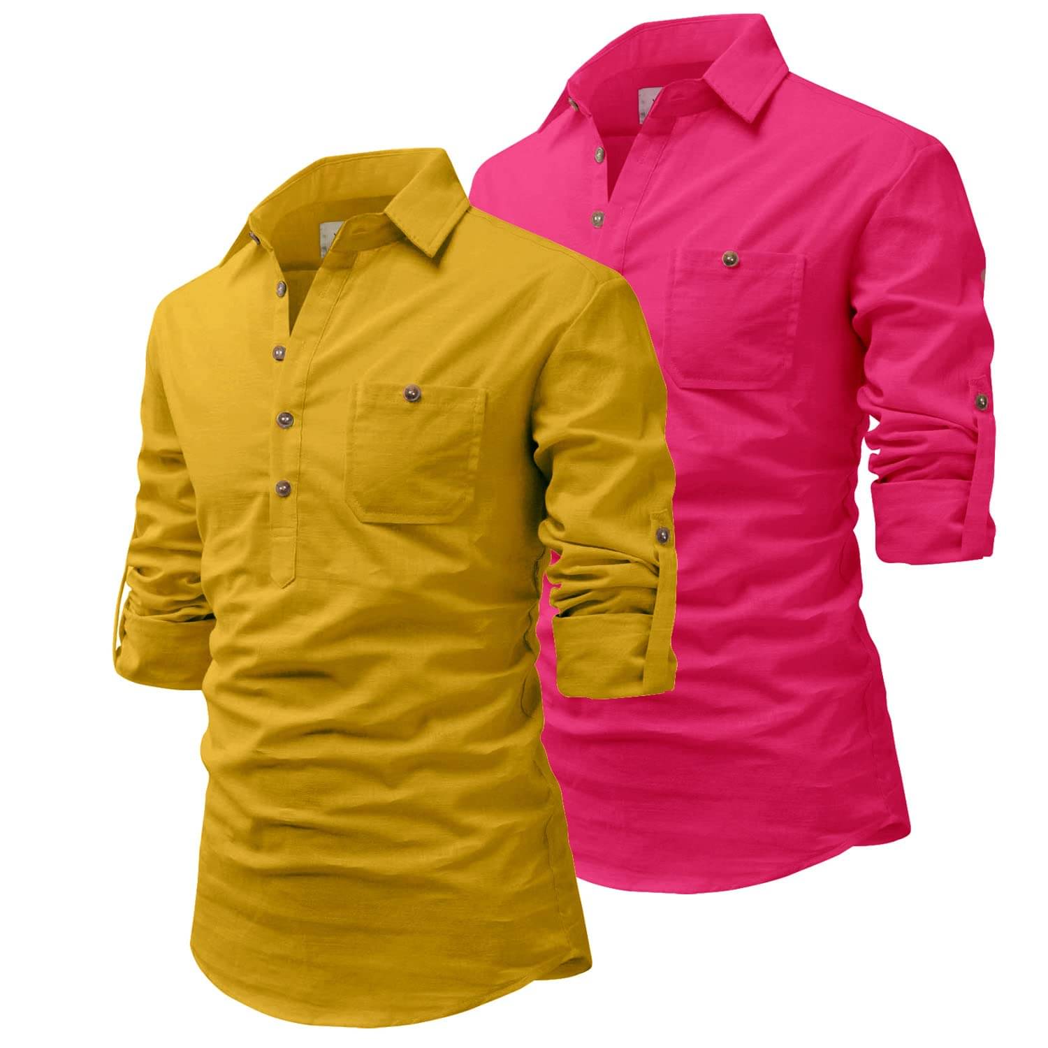    			Vida Loca Dark Pink Cotton Blend Men's Shirt Style Kurta ( Pack of 2 )