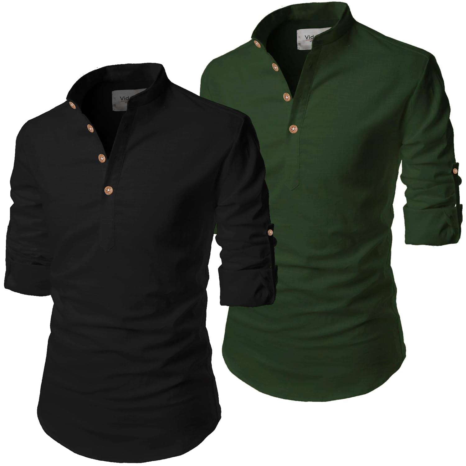 Vida Loca Green Cotton Blend Men's Shirt Style Kurta ( Pack of 2 ) Vida Loca Green Cotton Blend Men's Shirt Style Kurta ( Pack of 2 )