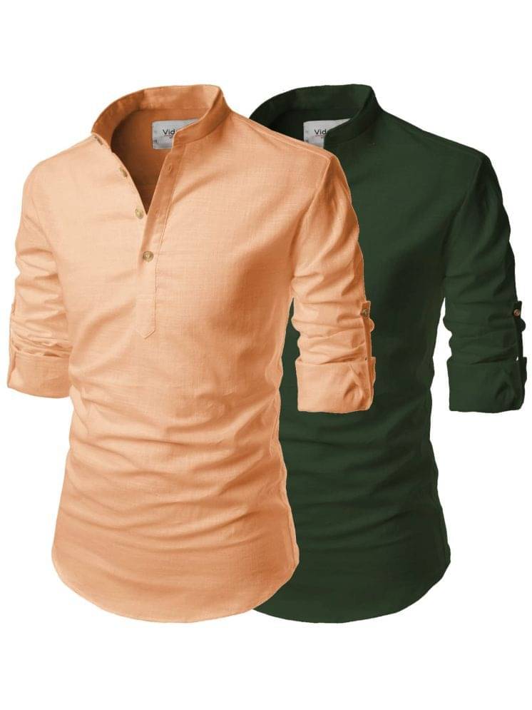     			Vida Loca Green Cotton Blend Men's Shirt Style Kurta ( Pack of 2 )
