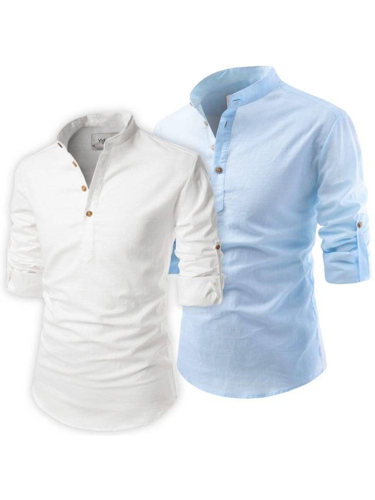 Vida Loca Light Blue Cotton Blend Men's Shirt Style Kurta ( Pack of 2 ) Vida Loca Light Blue Cotton Blend Men's Shirt Style Kurta ( Pack of 2 )