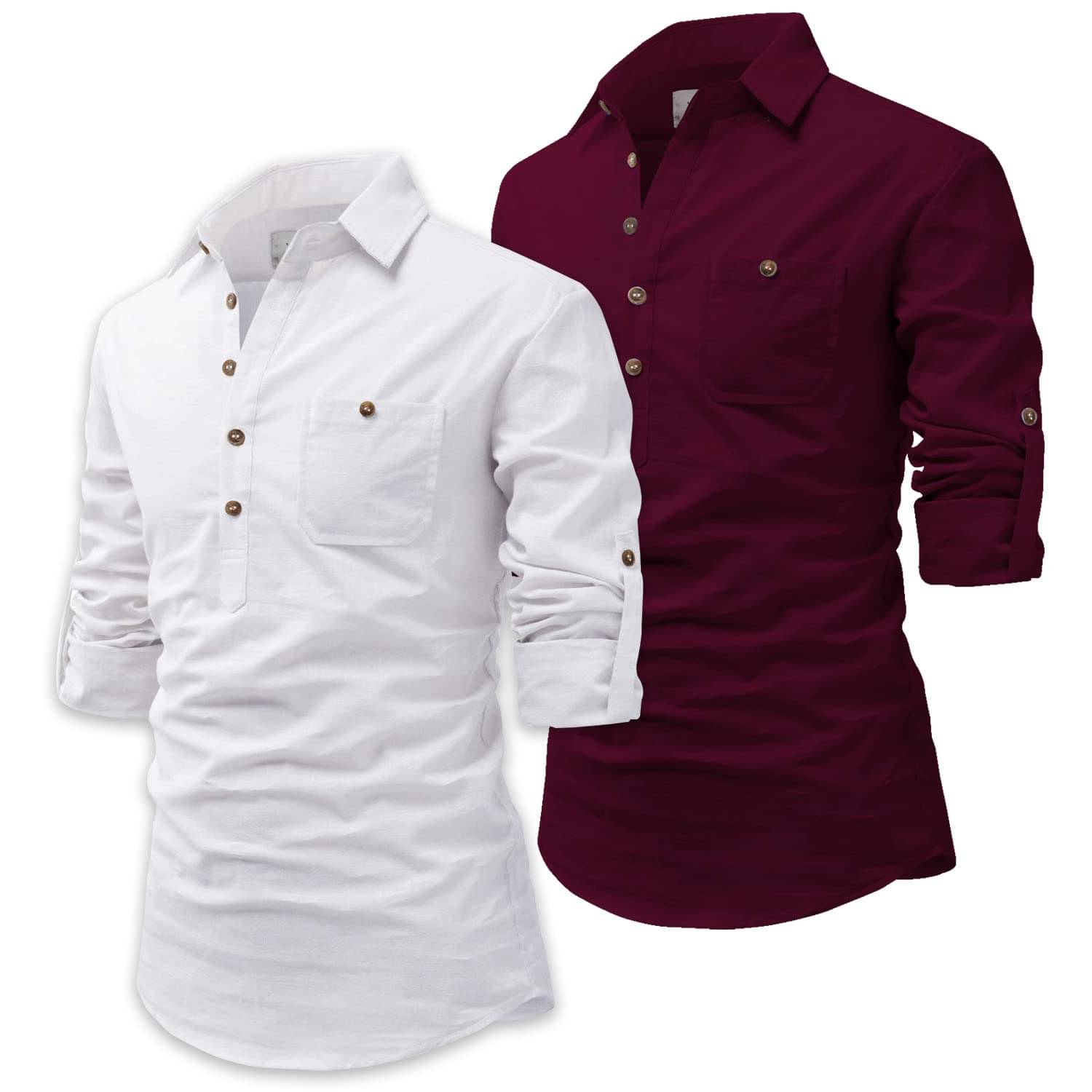 Vida Loca Maroon Cotton Blend Men's Shirt Style Kurta ( Pack of 2 ) Vida Loca Maroon Cotton Blend Men's Shirt Style Kurta ( Pack of 2 )