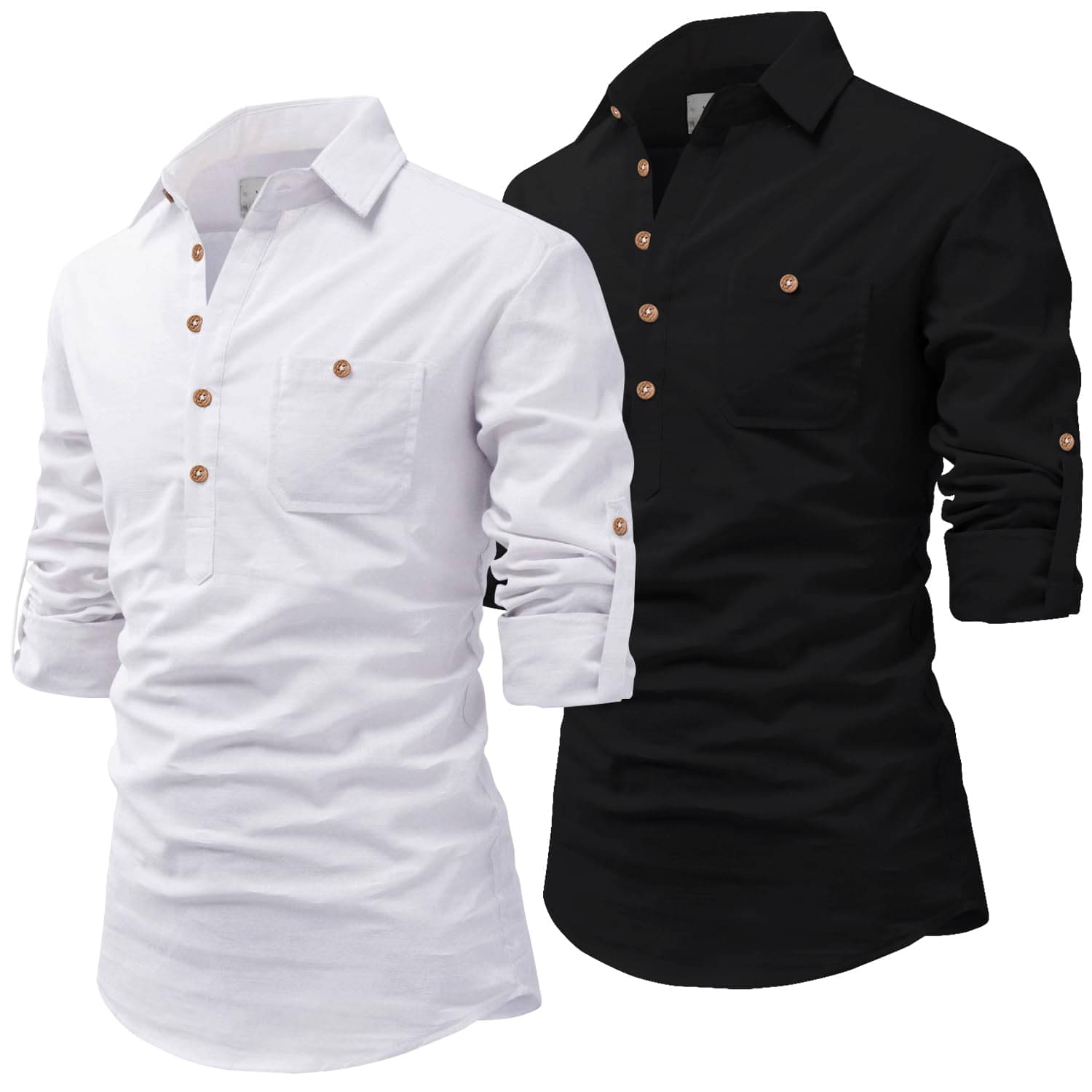     			Vida Loca Optical White Cotton Blend Men's Shirt Style Kurta ( Pack of 2 )