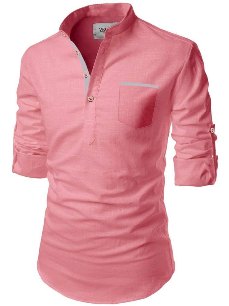 Vida Loca Peach Cotton Blend Men's Shirt Style Kurta ( Pack of 1 ) Vida Loca Peach Cotton Blend Men's Shirt Style Kurta ( Pack of 1 )