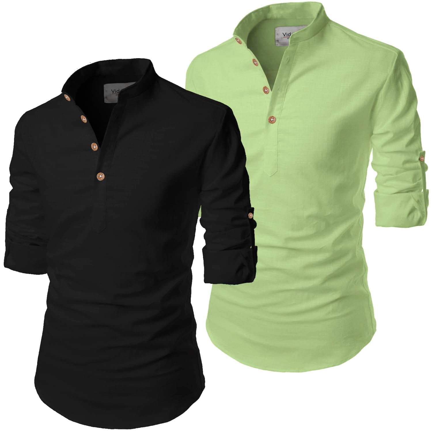 Vida Loca Sea Green Cotton Blend Men's Shirt Style Kurta ( Pack of 2 )     			Vida Loca Sea Green Cotton Blend Men's Shirt Style Kurta ( Pack of 2 )