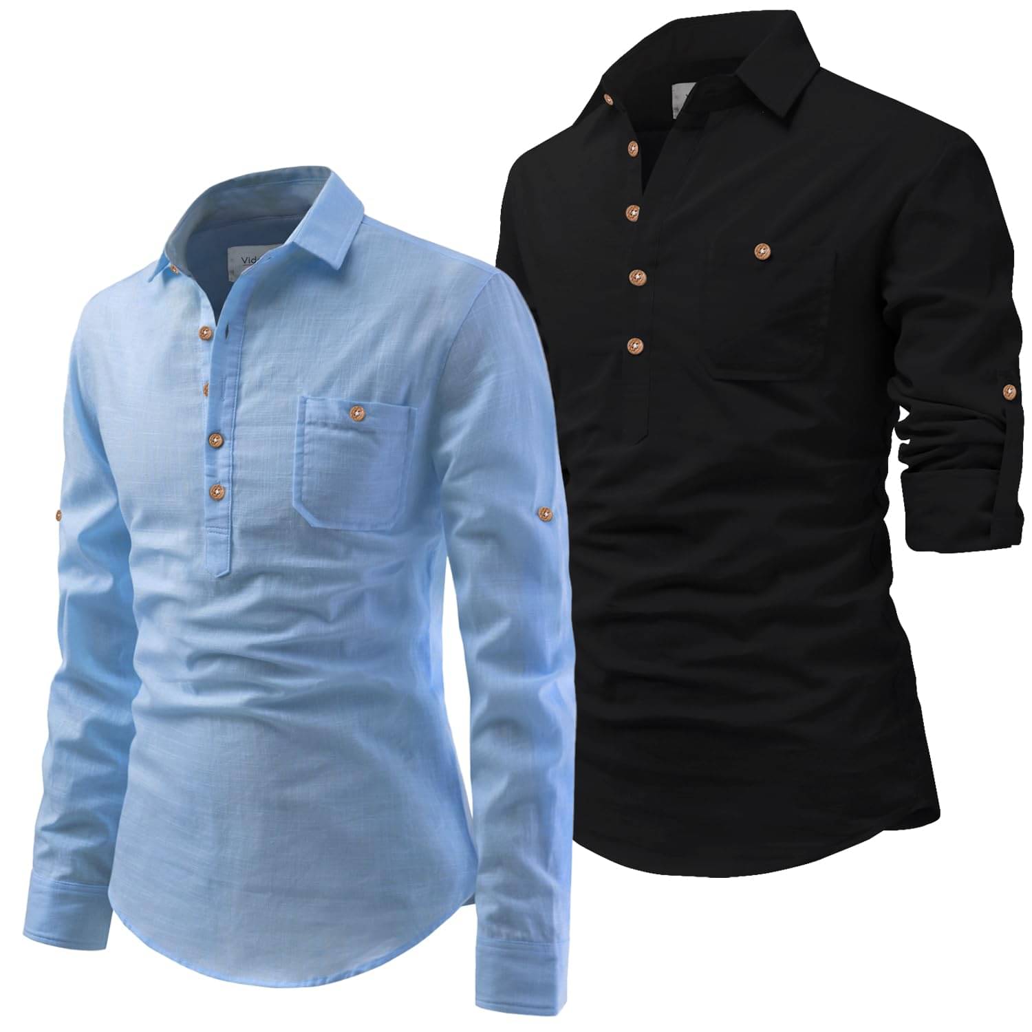Vida Loca Sky Blue Cotton Blend Men's Shirt Style Kurta ( Pack of 2 ) Vida Loca Sky Blue Cotton Blend Men's Shirt Style Kurta ( Pack of 2 )