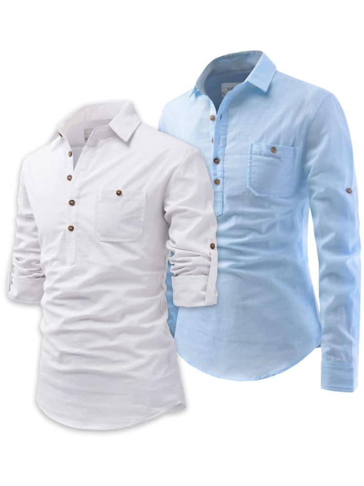 Vida Loca Sky Blue Cotton Blend Men's Shirt Style Kurta ( Pack of 2 ) - Kurtas & Kurta Sets | Buy online on ZillyBuy