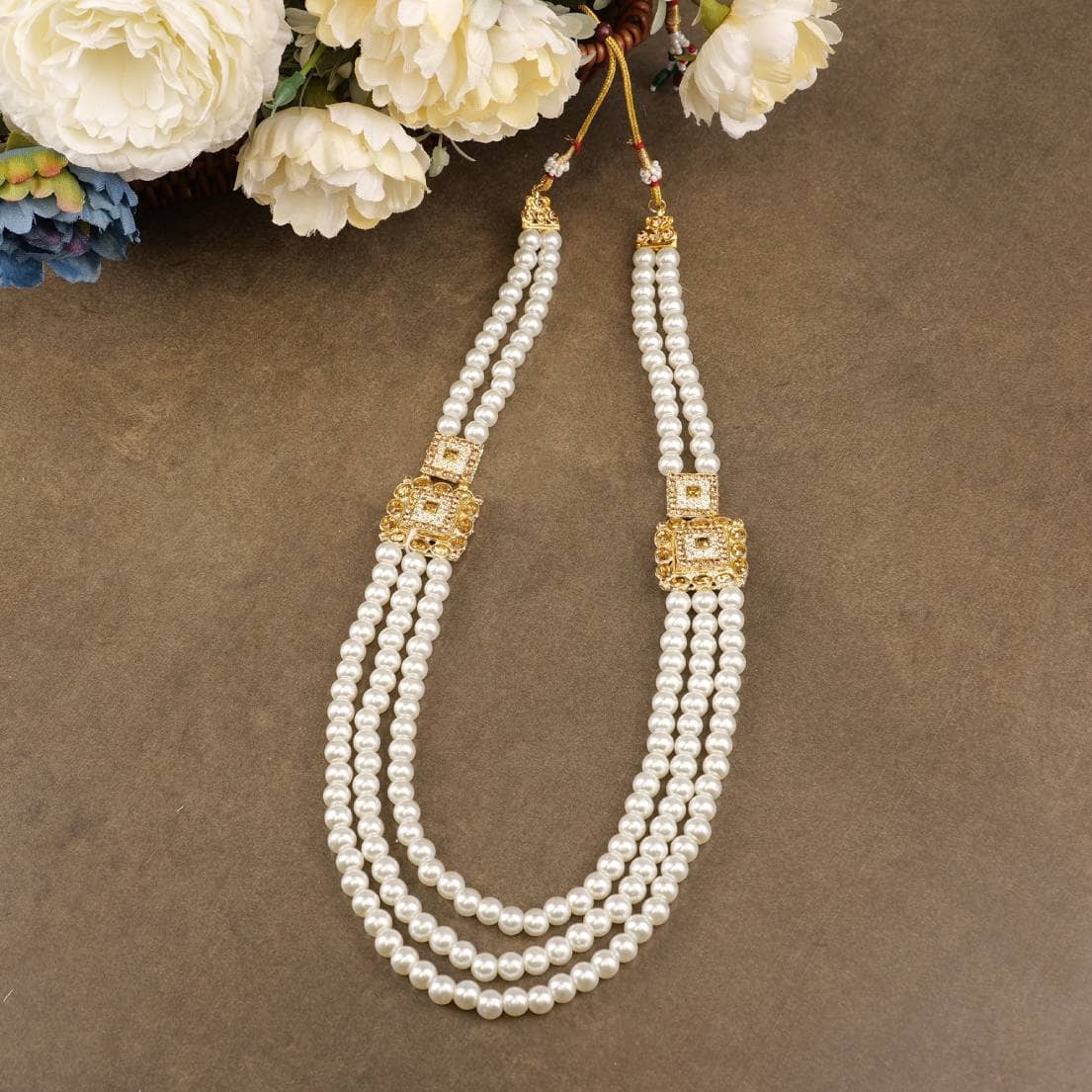 pearl beads Dulha groom sherwani Necklace/Moti Mala for Men for wedding | Exquisite Groom Mala | Perfect for Grooms - Jewellery Sets | Buy online on ZillyBuy