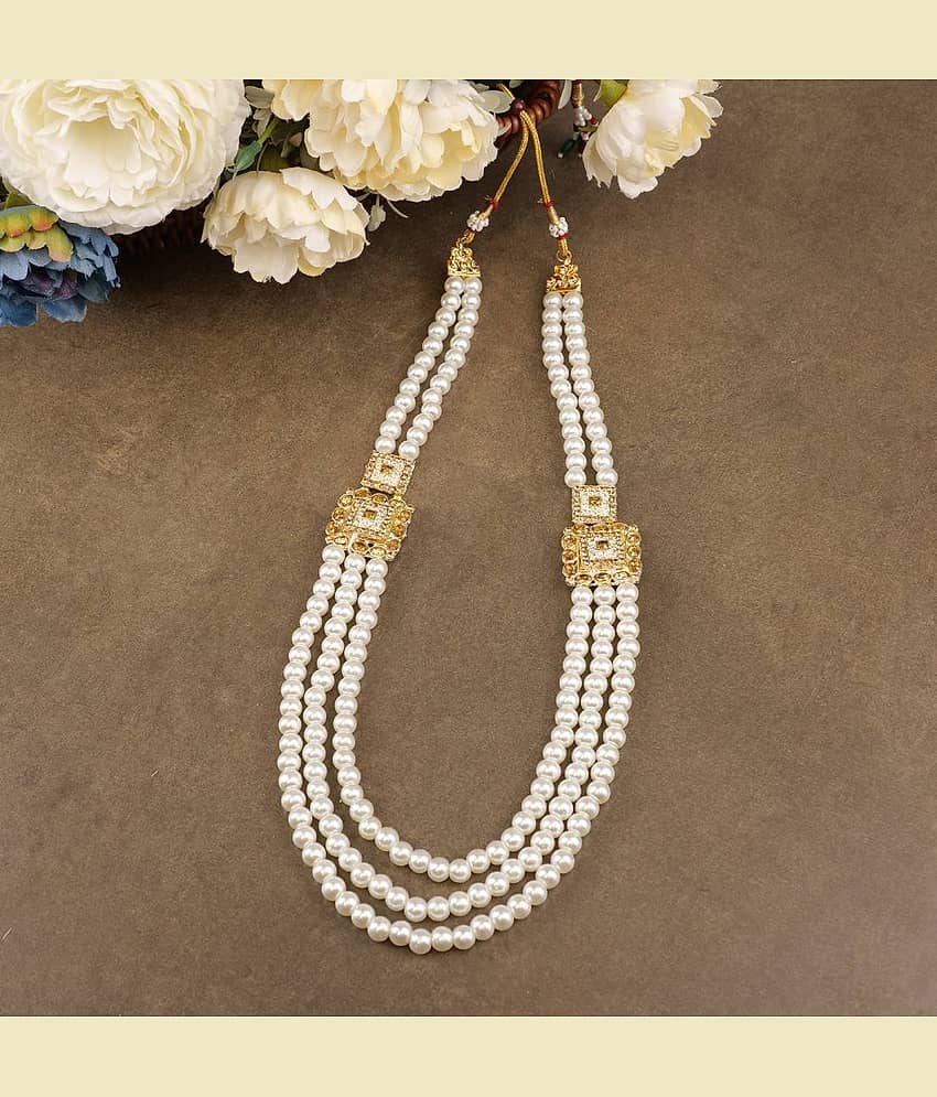 pearl beads Dulha groom sherwani Necklace/Moti Mala for Men for wedding | Exquisite Groom Mala | Perfect for Grooms - Jewellery Sets | Buy online on ZillyBuy