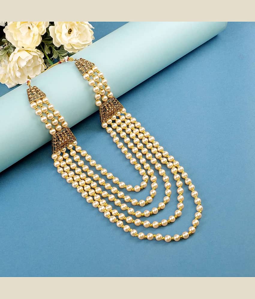 pearl beads Dulha groom sherwani Necklace/Moti Mala for Men for wedding | Exquisite Groom Mala | Perfect for Grooms - Jewellery Sets | Buy online on ZillyBuy