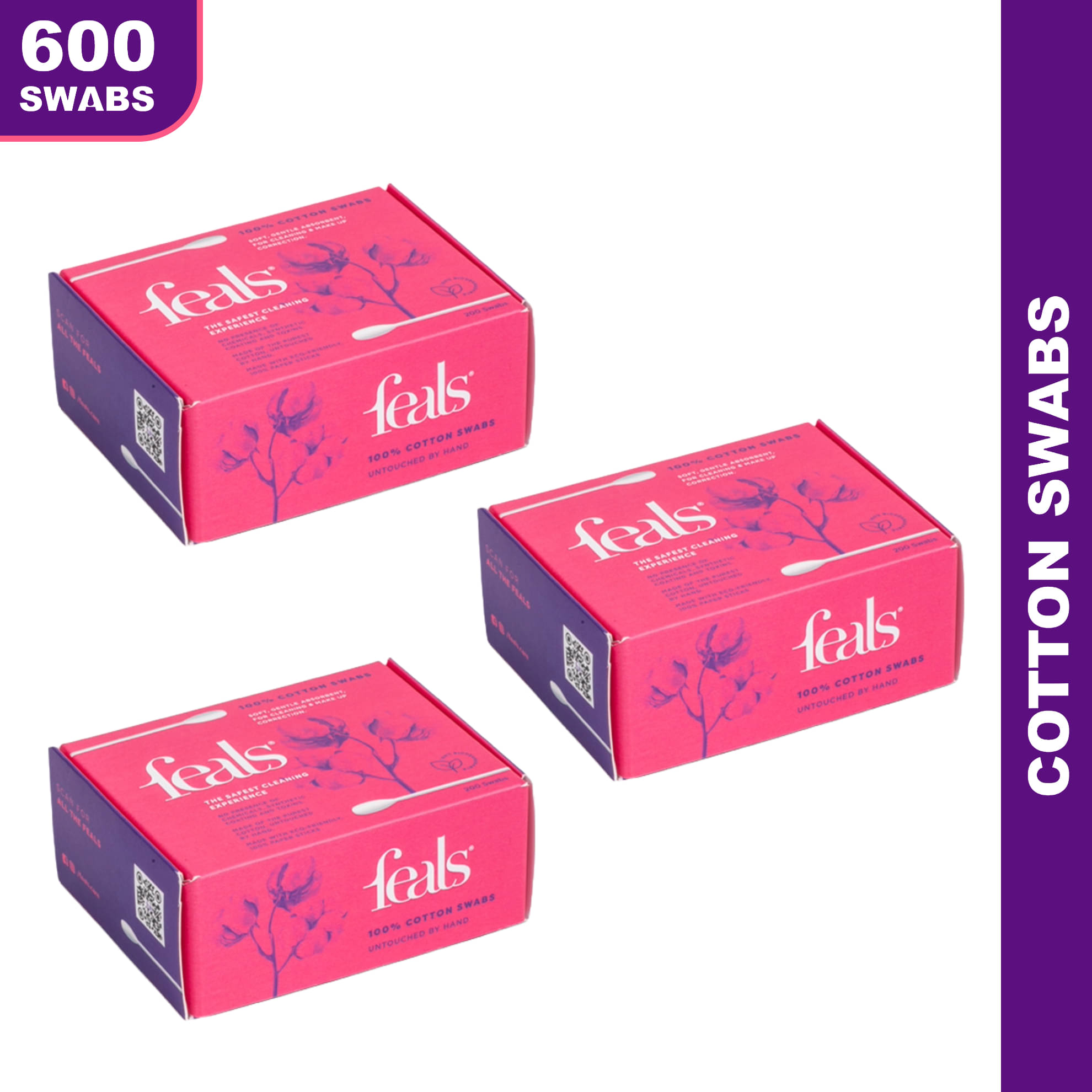 FEALS Cotton Ear Buds Chemical Free Biodegradable 600 Paper Sticks 1200 Tips (3 Packs of 200 Sticks)     			FEALS Cotton Ear Buds Chemical Free Biodegradable 600 Paper Sticks 1200 Tips (3 Packs of 200 Sticks)