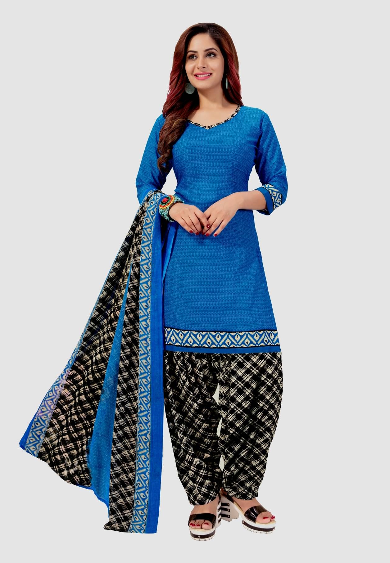     			Kkrish Unstitched Crepe Printed Dress Material - Blue ( Pack of 1 )