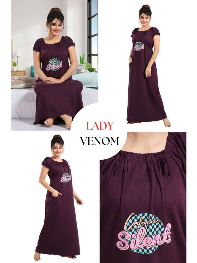 Ladyvenom Purple Cotton Women's Nightwear Nighty & Night Gowns ( Pack of 1 ) Ladyvenom Purple Cotton Women's Nightwear Nighty & Night Gowns ( Pack of 1 )