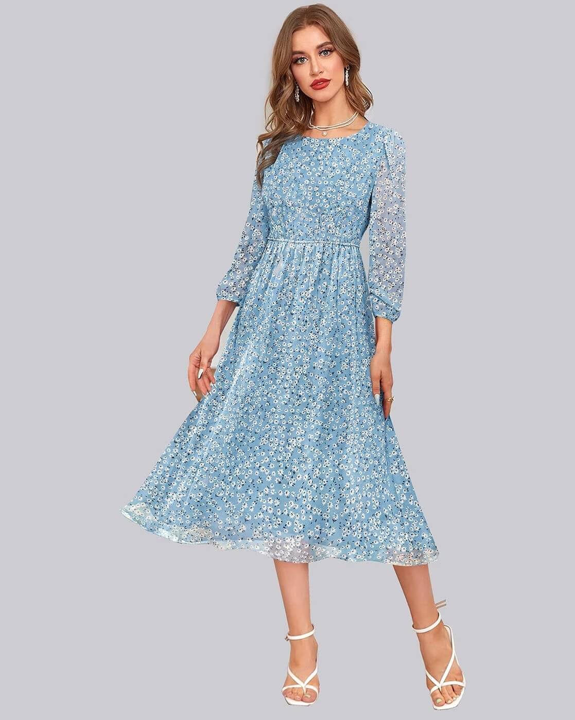 TOOCHKI Georgette Printed Midi Women's Fit & Flare Dress - Light Blue ( Pack of 1 ) TOOCHKI Georgette Printed Midi Women's Fit & Flare Dress - Light Blue ( Pack of 1 )