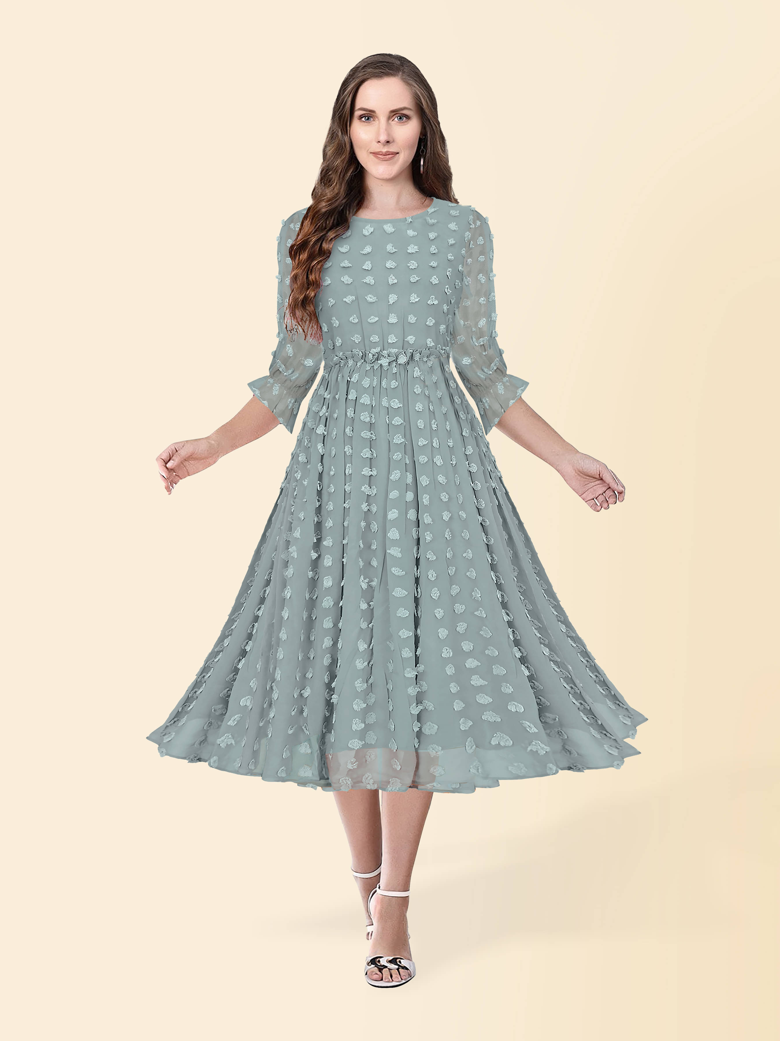 TOOCHKI Women Georgette Self Design Fit & Flare Dress ( Sea Green ) TOOCHKI Women Georgette Self Design Fit & Flare Dress ( Sea Green )