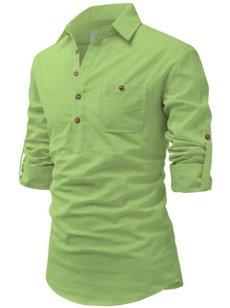     			TrendiVastra Olive Green Cotton Blend Men's Shirt Style Kurta ( Pack of 1 )