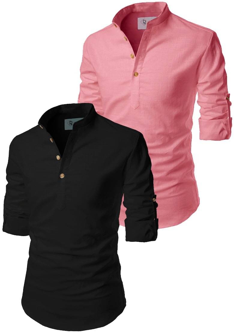 TrendiVastra Peach Cotton Blend Men's Shirt Style Kurta ( Pack of 2 ) TrendiVastra Peach Cotton Blend Men's Shirt Style Kurta ( Pack of 2 )