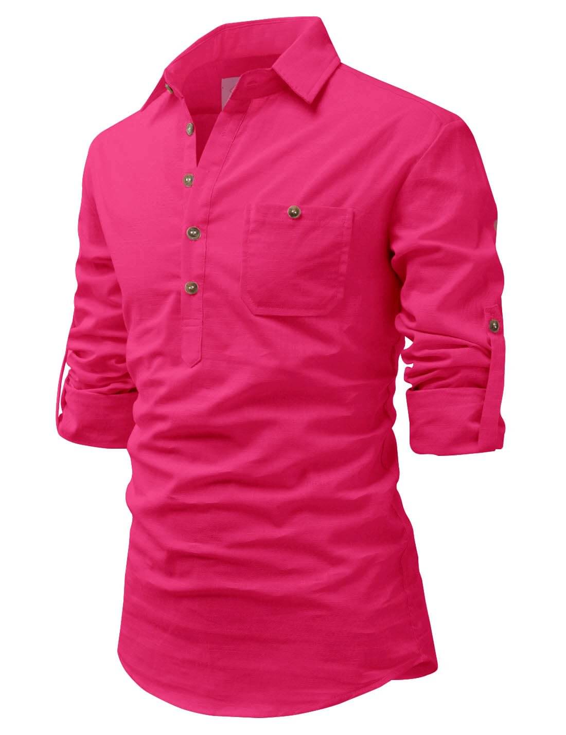     			TrendiVastra Pink Cotton Blend Men's Shirt Style Kurta ( Pack of 1 )