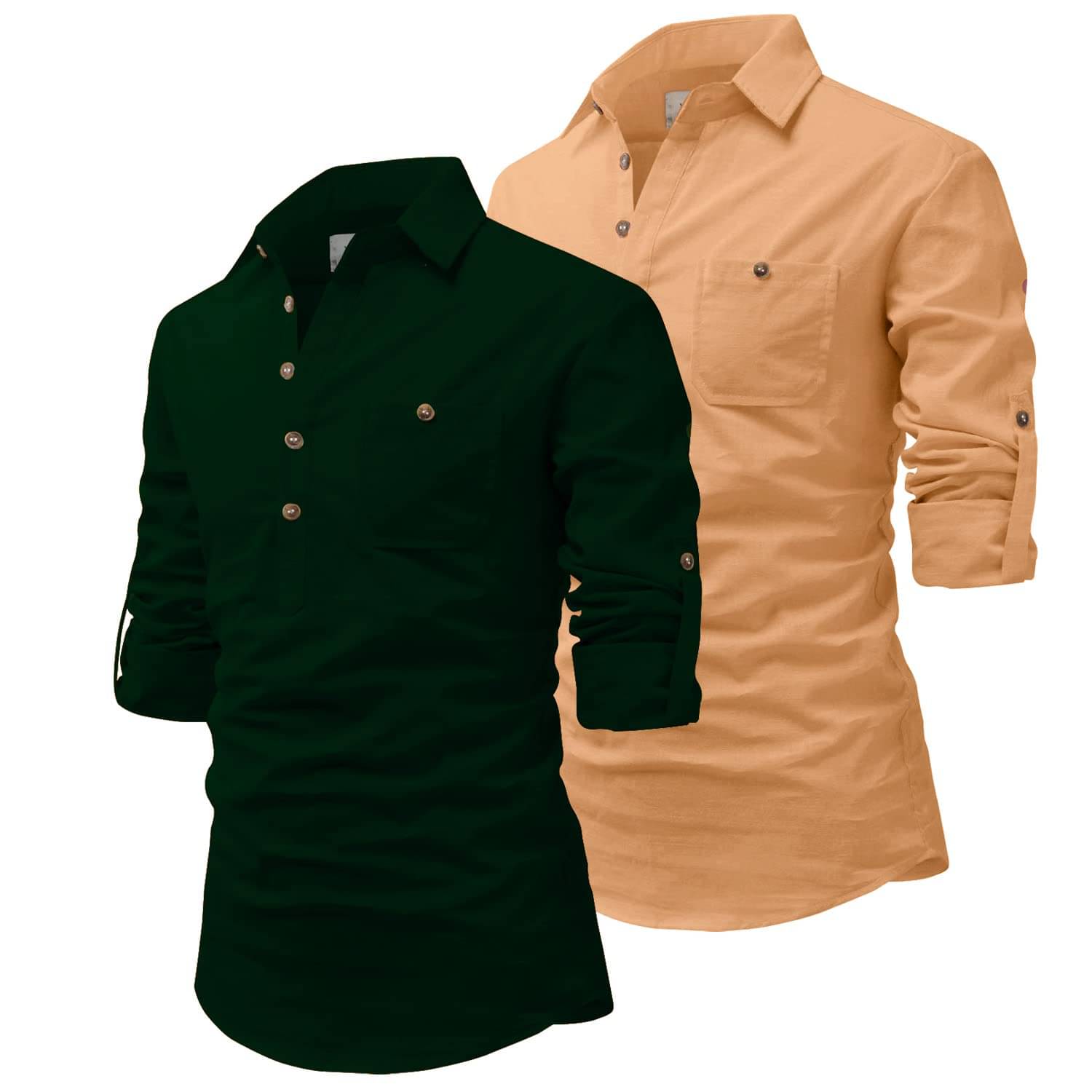 Vida Loca Dark Green Cotton Blend Men's Shirt Style Kurta ( Pack of 2 )     			Vida Loca Dark Green Cotton Blend Men's Shirt Style Kurta ( Pack of 2 )
