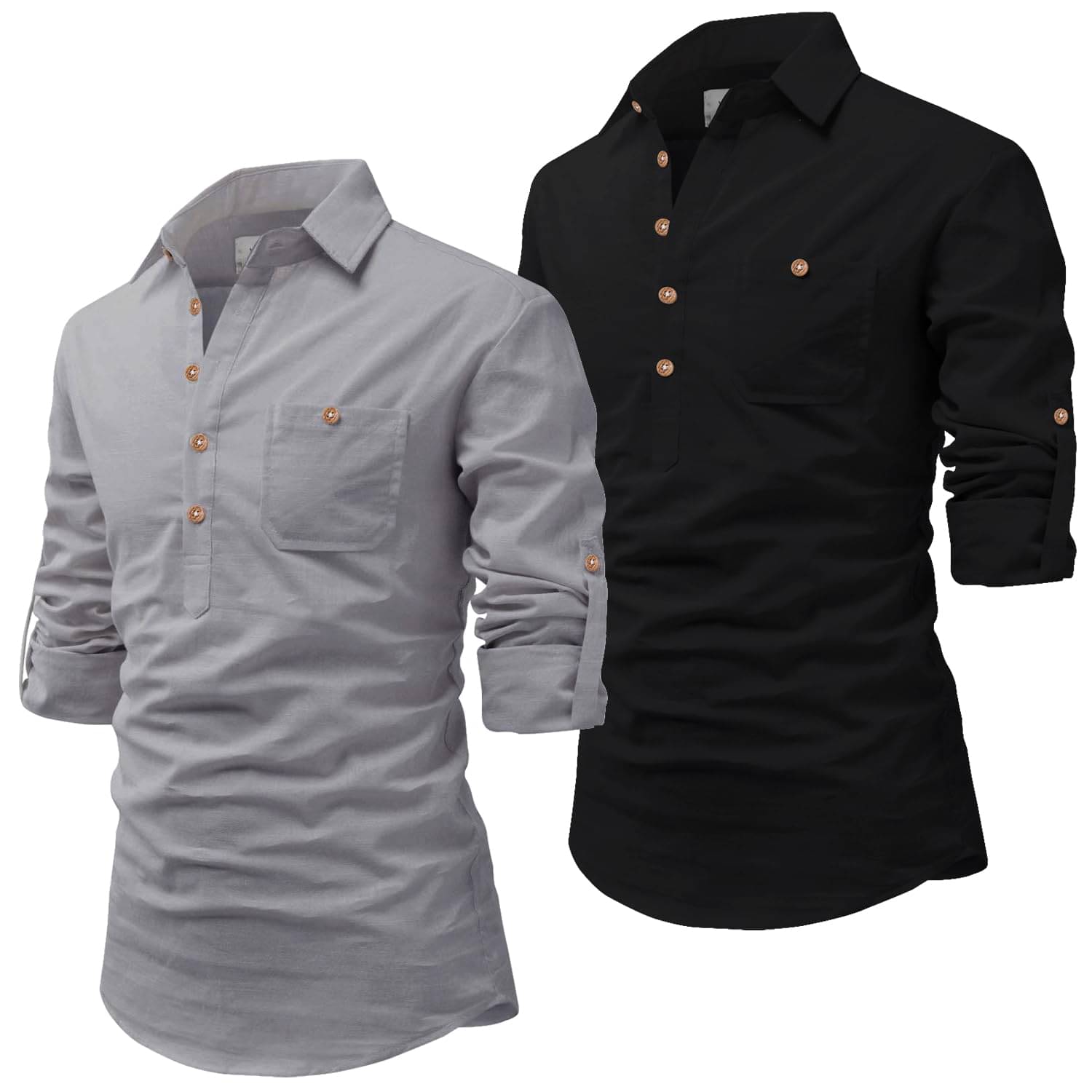 Vida Loca Grey Cotton Blend Men's Shirt Style Kurta ( Pack of 2 ) Vida Loca Grey Cotton Blend Men's Shirt Style Kurta ( Pack of 2 )