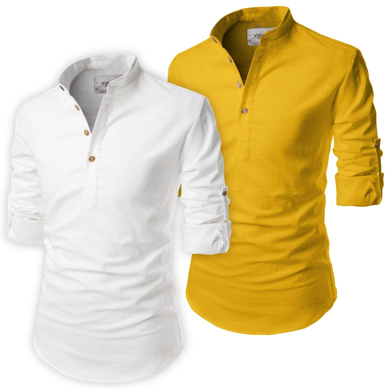 Vida Loca Mustard Cotton Blend Men's Shirt Style Kurta ( Pack of 2 ) Vida Loca Mustard Cotton Blend Men's Shirt Style Kurta ( Pack of 2 )