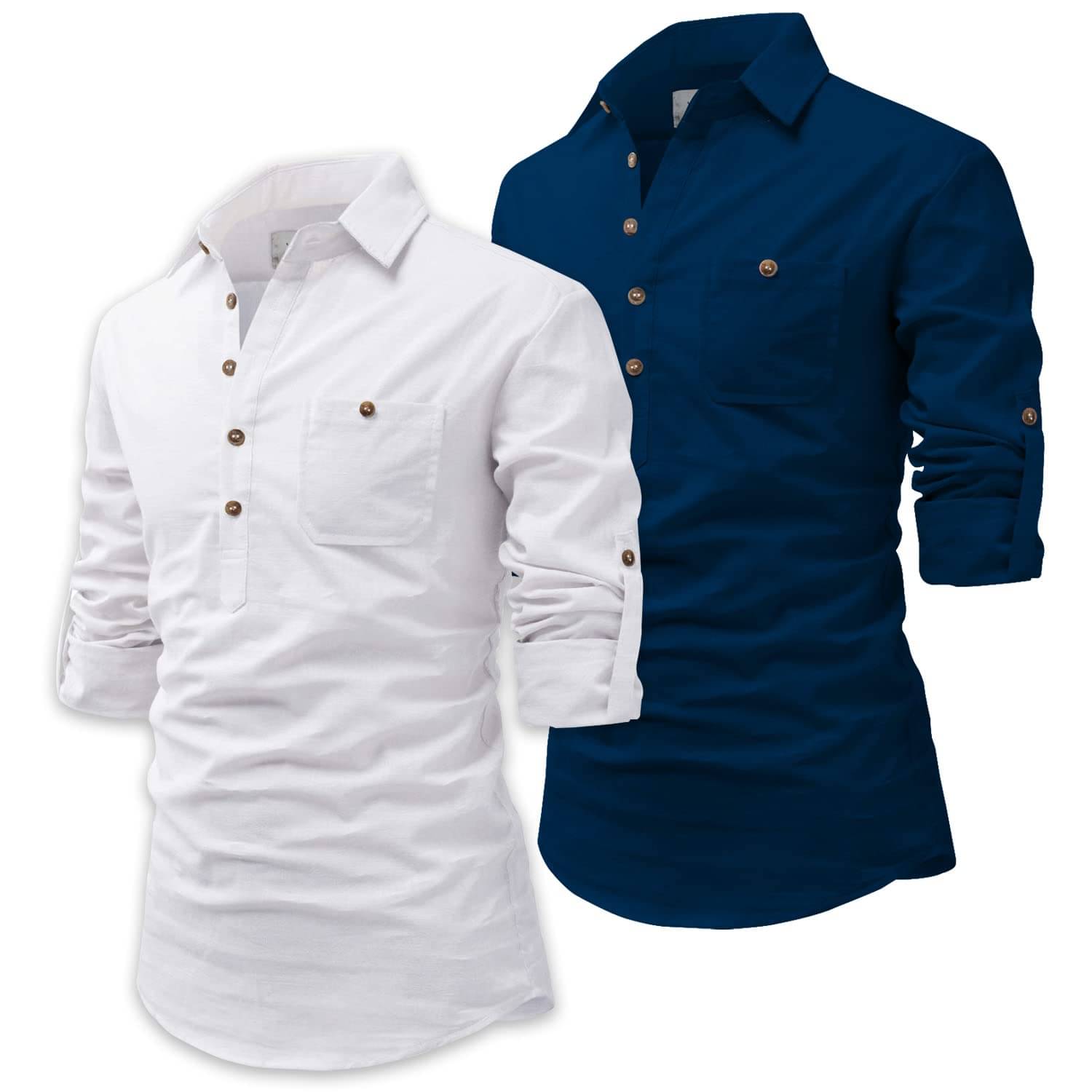 Vida Loca Nude Cotton Blend Men's Shirt Style Kurta ( Pack of 2 ) Vida Loca Nude Cotton Blend Men's Shirt Style Kurta ( Pack of 2 )