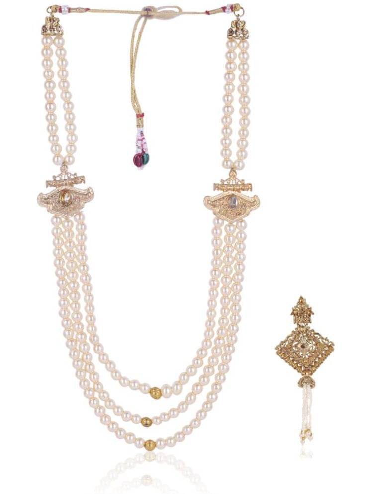     			Dulha groom sherwani Necklace/Moti Mala for Men for wedding | Groom Mala and Brooch Set