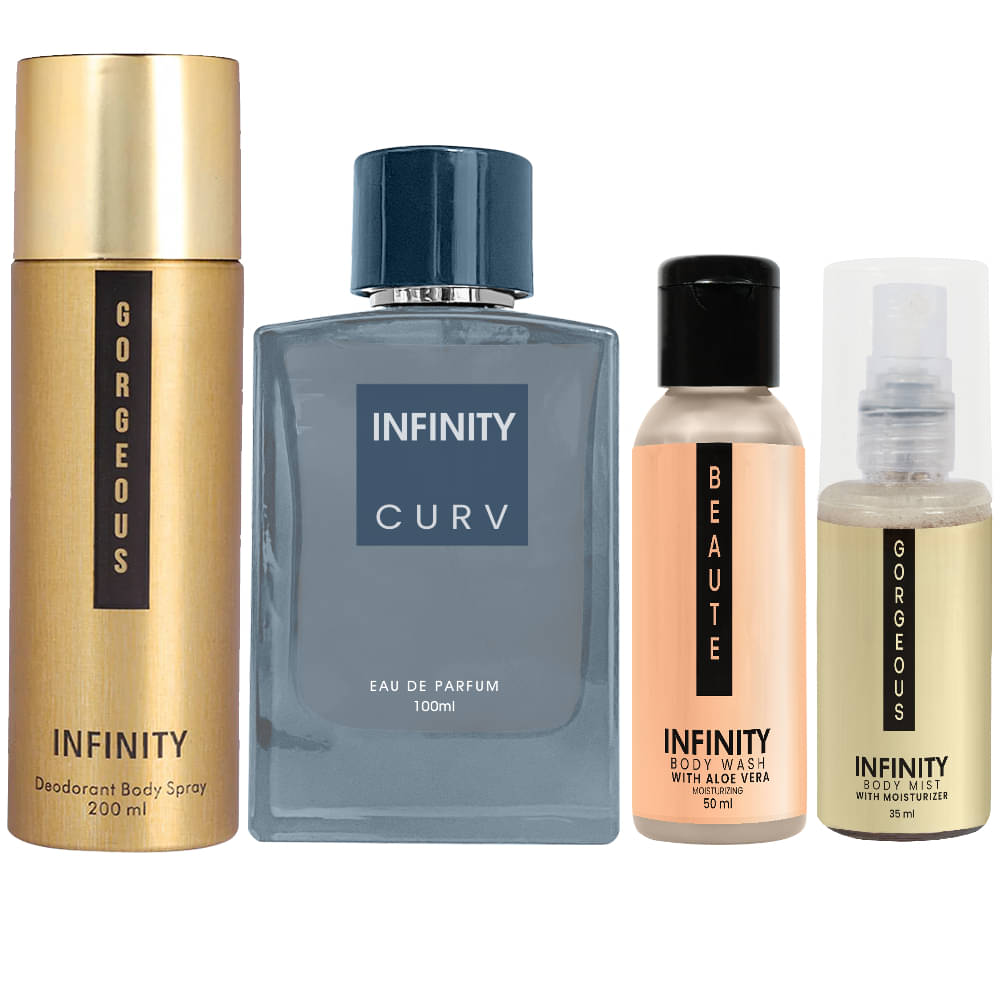     			Infinity Curv Perfume, Gorgeous Deodorant, Beaute Body Wash & Gorgeous Body Mist Pack of 4