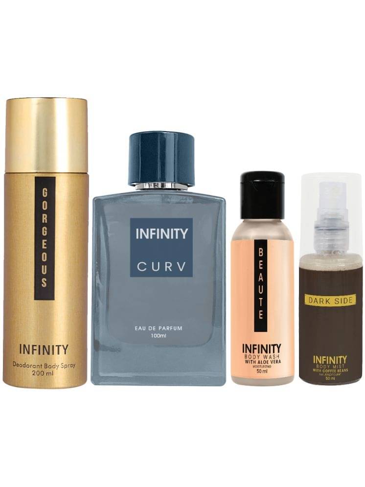     			Infinity Curv Perfume, Gorgeous Deodorant, Beaute Body Wash & Dark Side Body Mist Pack of 4