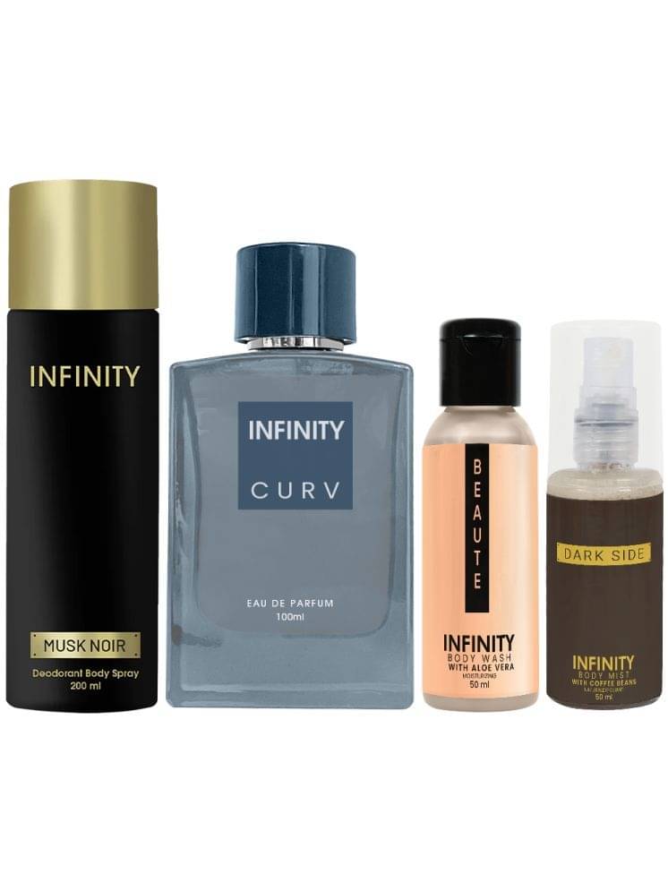     			Infinity Curv Perfume, Musk Noir Deodorant, Beaute Body Wash & Dark Side Body Mist Pack of 4