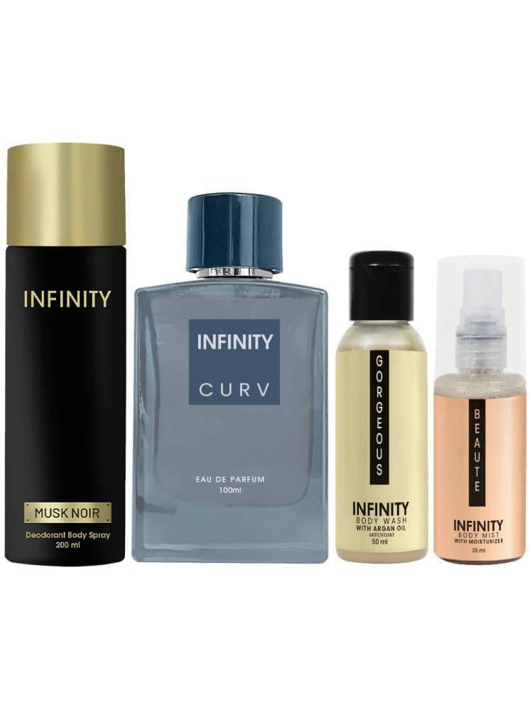     			Infinity Curv Perfume, Musk Noir Deodorant, Gorgeous Body Wash & Beaute Body Mist Pack of 4