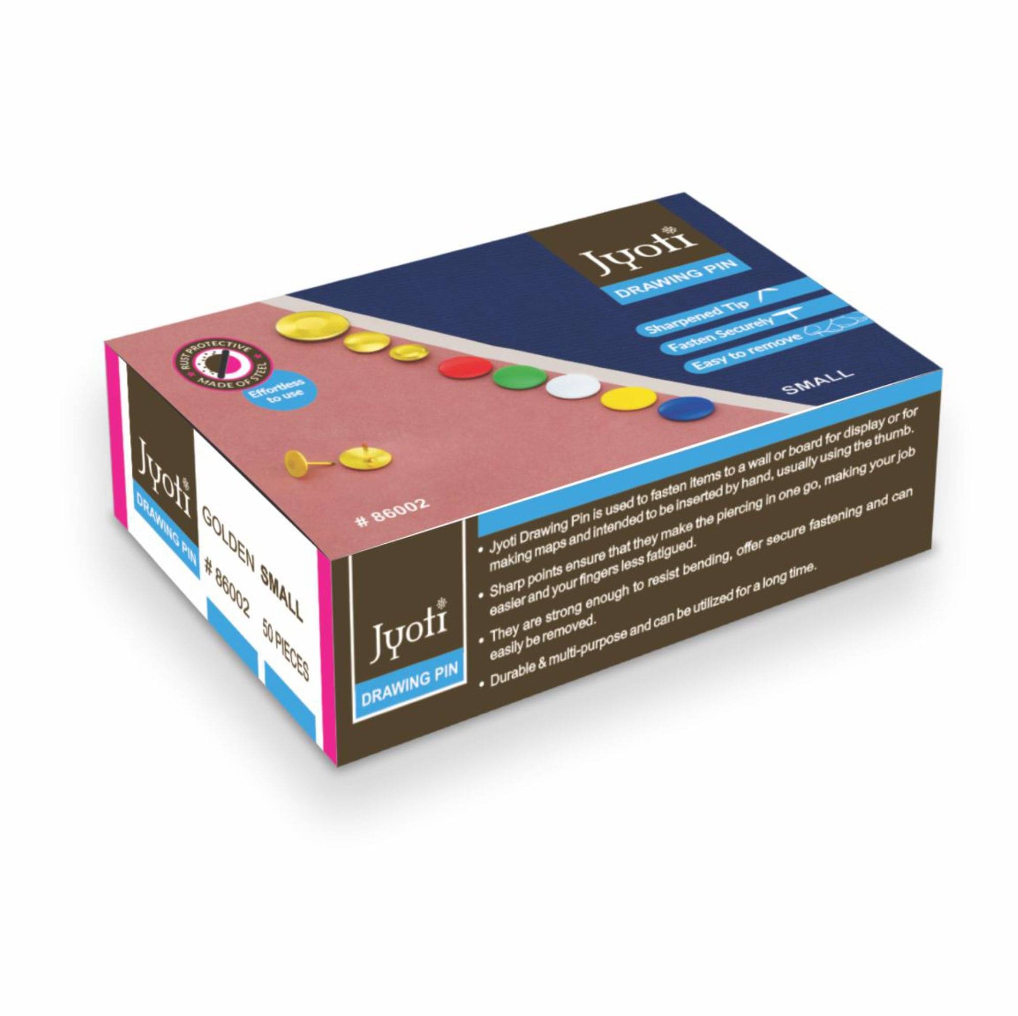     			Jyoti Drawing Pin (50 Pieces of Small Size of Golden Finish in a Paper Box) - Pack of 10 Boxes