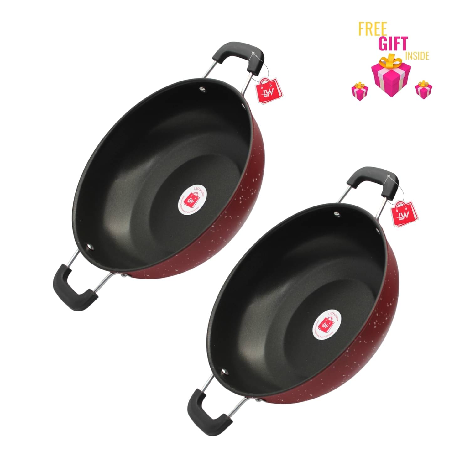 LAZYWINDOW Non-stick Deep Kadhai 0.3 mm ( 3 ) L LAZYWINDOW Non-stick Deep Kadhai 0.3 mm ( 3 ) L