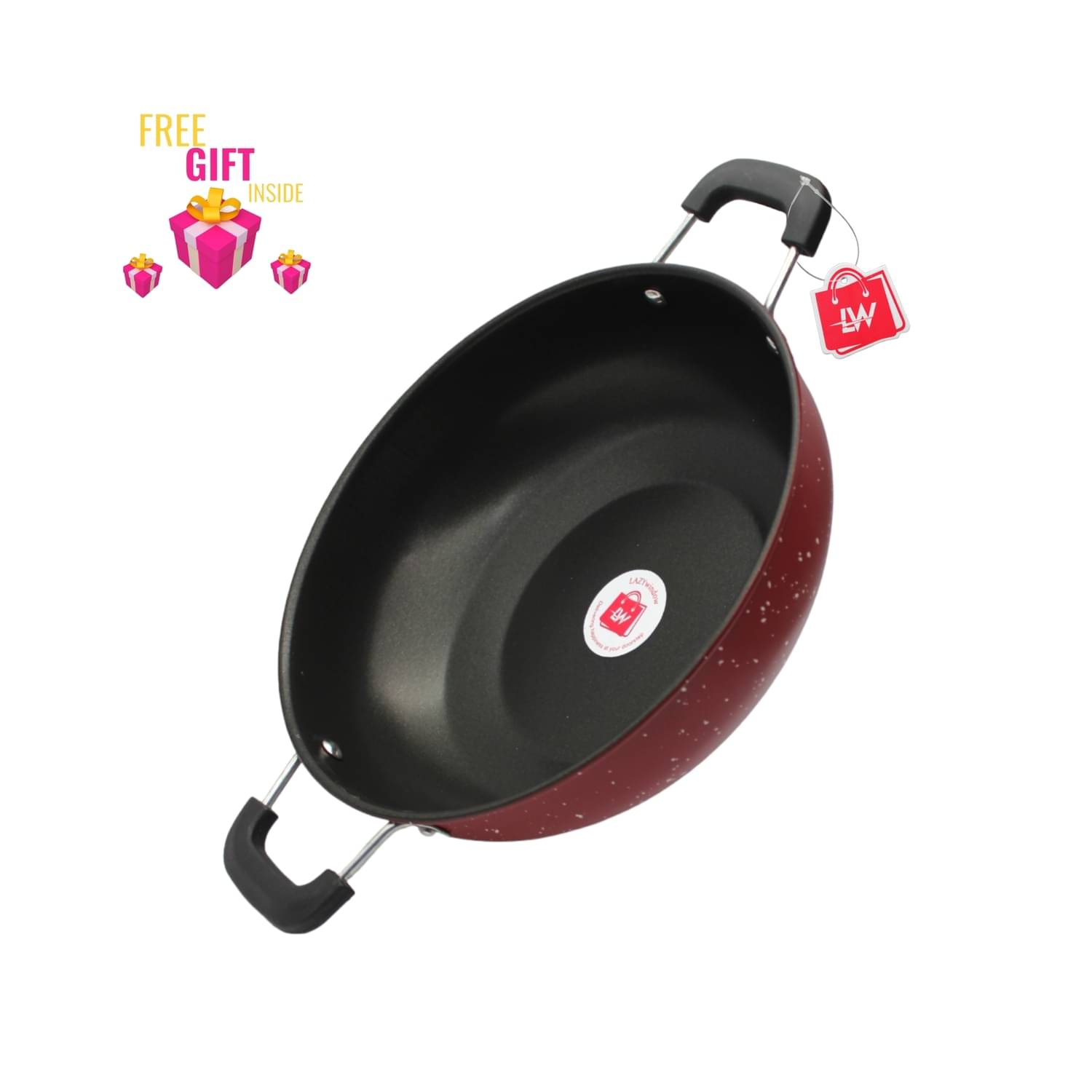 LAZYWINDOW Non-stick Deep Kadhai 0.3 mm ( 3 ) L LAZYWINDOW Non-stick Deep Kadhai 0.3 mm ( 3 ) L