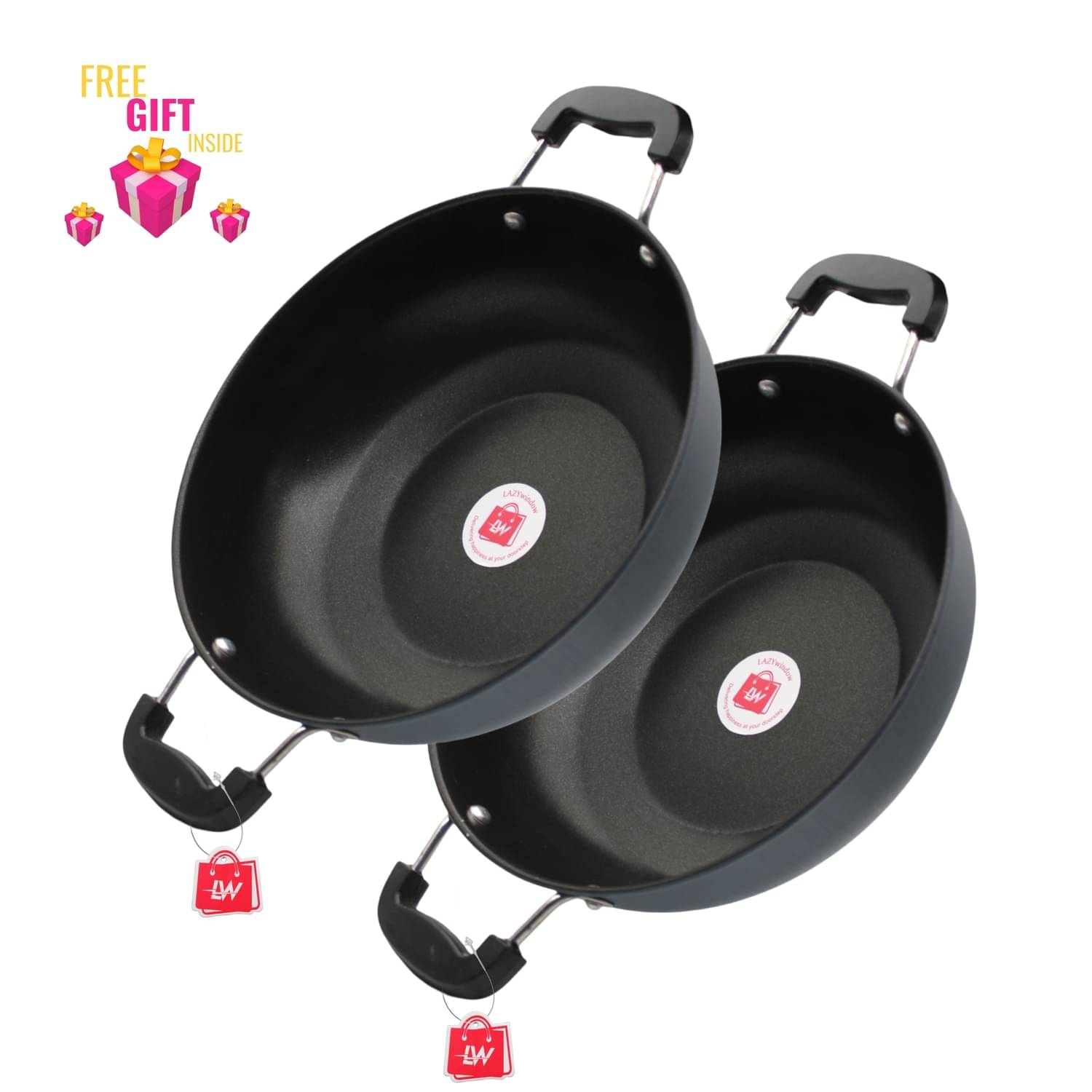LAZYWINDOW Non-stick Non-Stick Deep Kadhai 0.3 mm ( 3 ) L LAZYWINDOW Non-stick Non-Stick Deep Kadhai 0.3 mm ( 3 ) L