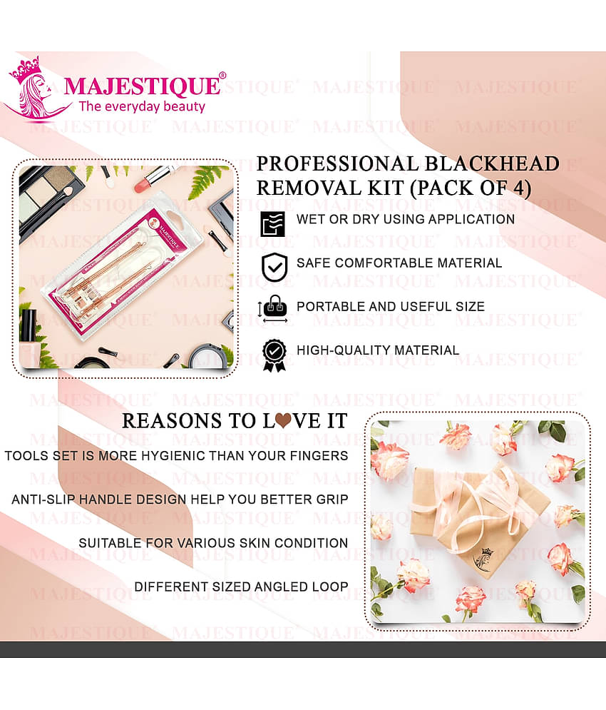 Majestique Blackhead Remover kit 4Pcs Proper Pimple Remover Tool - Blackhead Extractor Tool for Nose Face, Stainless Steel White Head Remover Kit for Men. Women