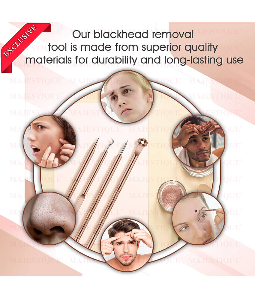 Majestique Blackhead Remover kit 4Pcs Proper Pimple Remover Tool - Blackhead Extractor Tool for Nose Face, Stainless Steel White Head Remover Kit for Men. Women