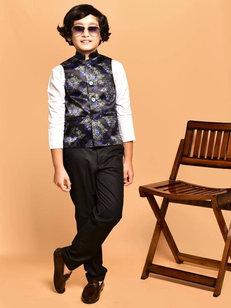     			PRINTCULTR Boys Cotton Blend Nehru Jacket ( Black , Pack of 1 )