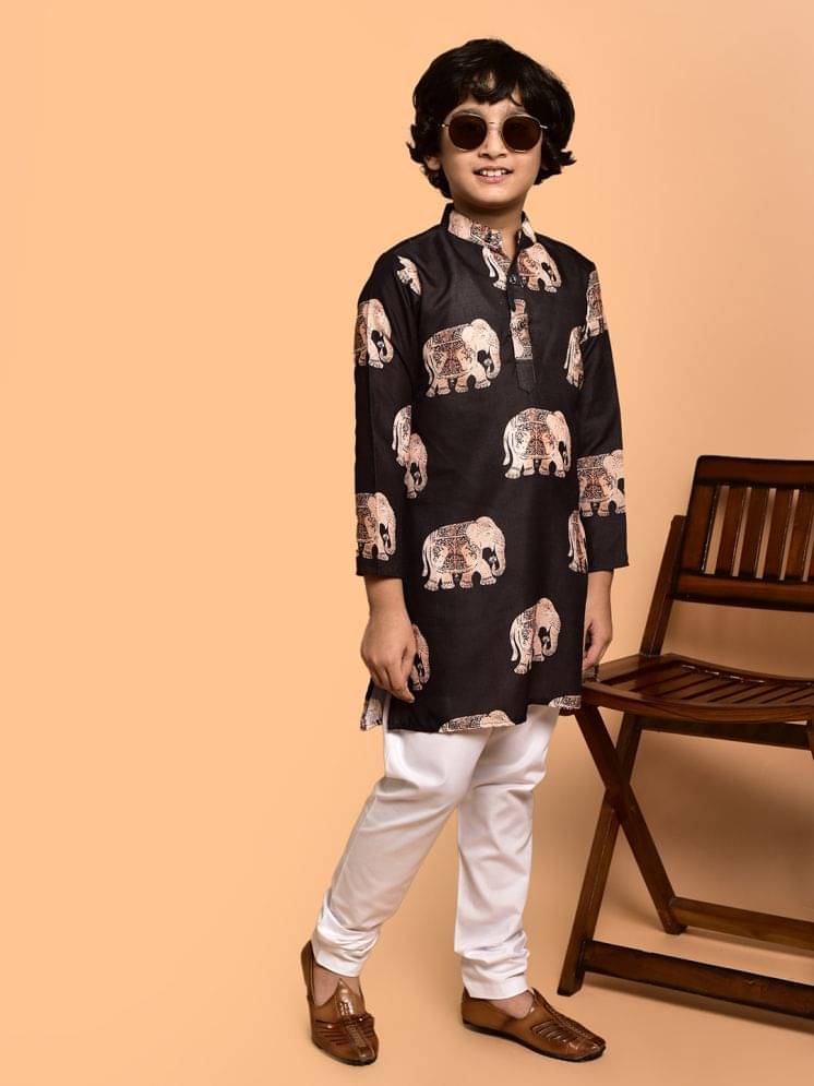     			PRINTCULTR Boys Cotton Blend Coffee Kurta Churidar Set ( Pack of 1 )