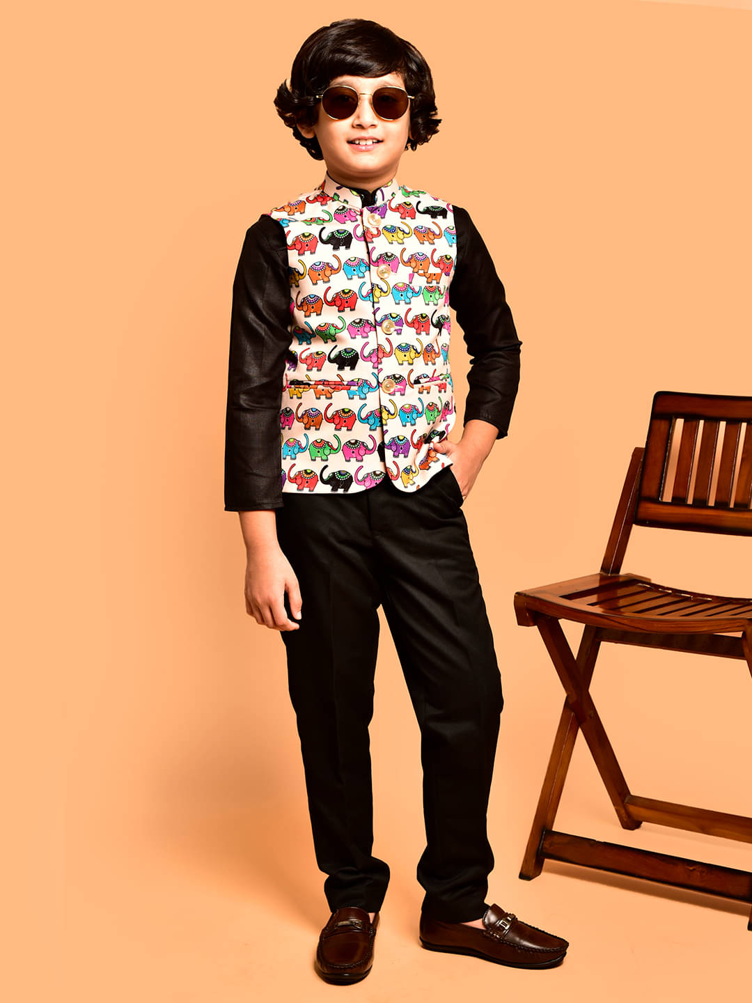     			PRINTCULTR Boys Cotton Blend Nehru Jacket ( Cream , Pack of 1 )