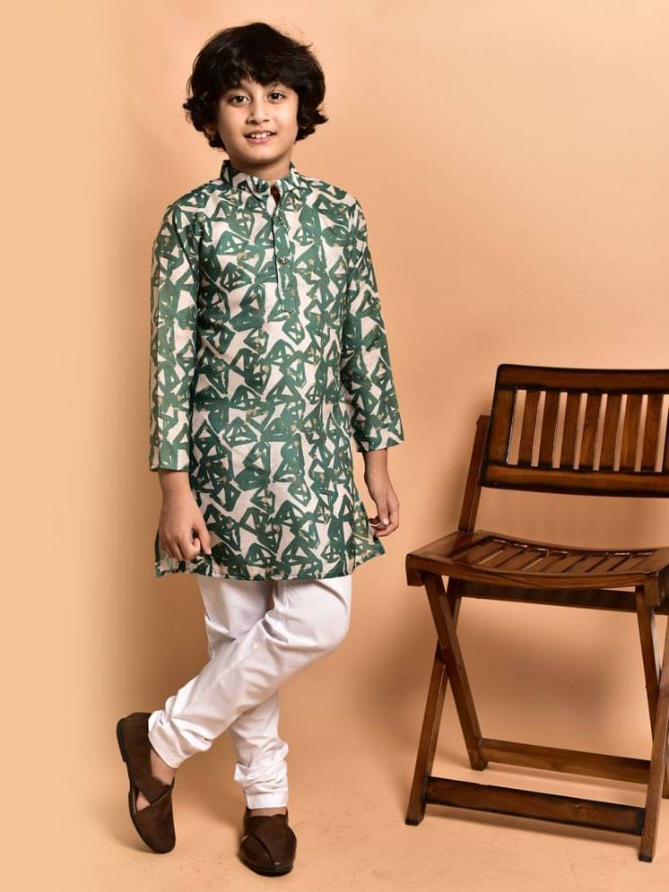     			PRINTCULTR Boys Cotton Blend Cream Kurta Churidar Set ( Pack of 1 )