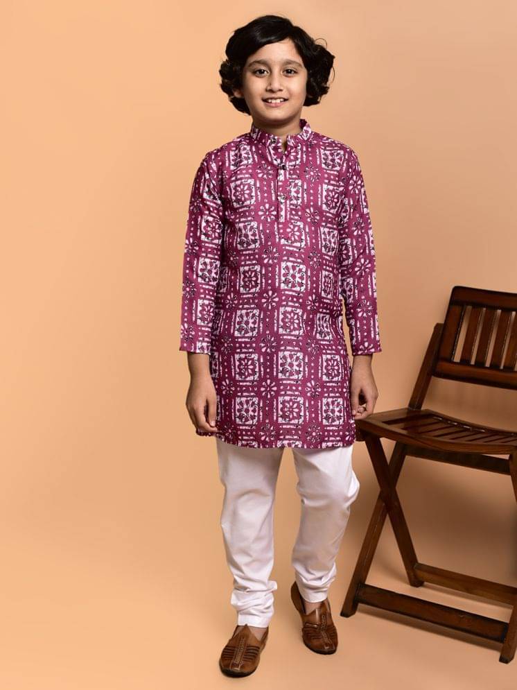 PRINTCULTR Boys Cotton Blend Magenta Kurta Churidar Set ( Pack of 1 ) PRINTCULTR Boys Cotton Blend Magenta Kurta Churidar Set ( Pack of 1 )