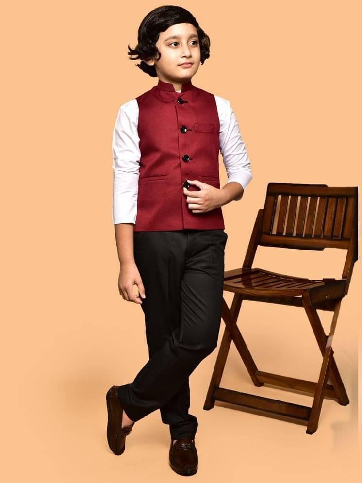     			PRINTCULTR Boys Cotton Blend Nehru Jacket ( Maroon , Pack of 1 )