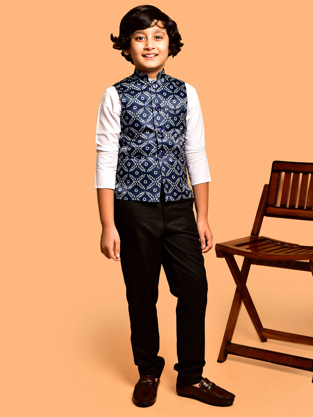     			PRINTCULTR Boys Cotton Blend Nehru Jacket ( Navy Blue , Pack of 1 )